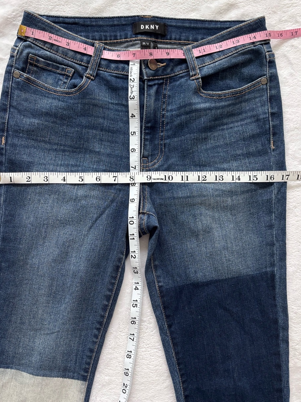 DKNY Mid Rise Colorblock Patchwork Skinny Blue Jeans--EUC--28/6 - Picture 15 of 16